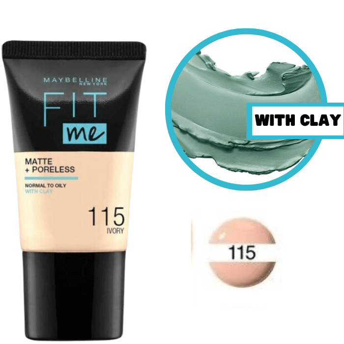 Maybelline Fit Me® Matte + Poreless Foundation with Clay Ivory 115 - SPF 22 Foundation - Oil Free Matte Foundation
