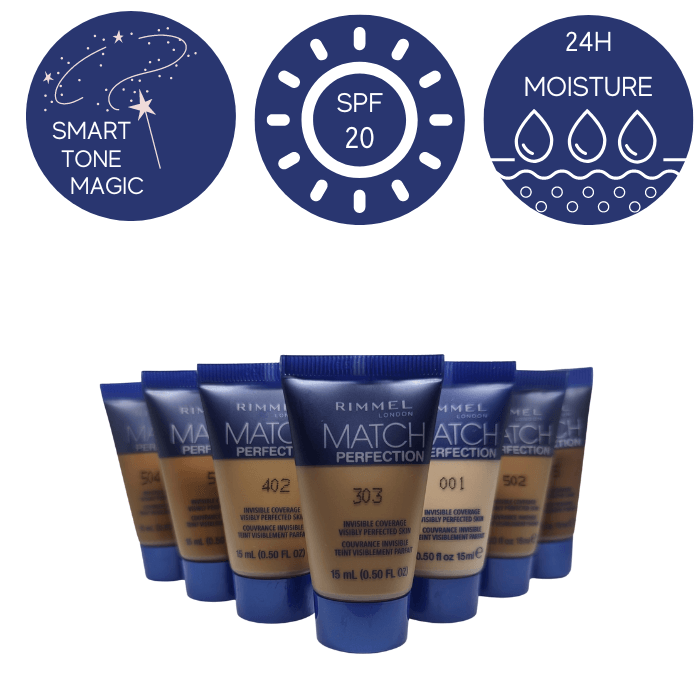 Rimmel London Match Perfection Foundation - Smart Tone Magic Foundation Shades - Rimmel SPF 20 Foundation - 24H Moisture Perfection Foundation