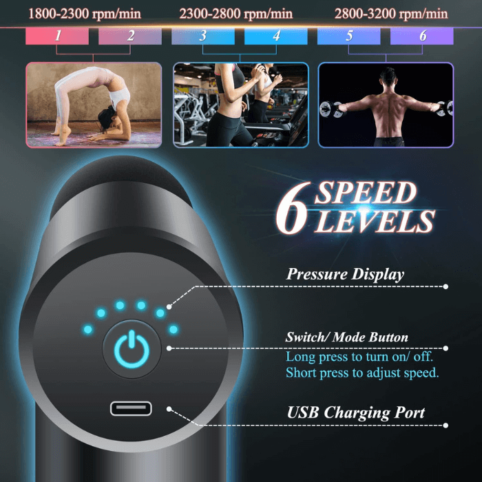 massage gun with 6 speed levels