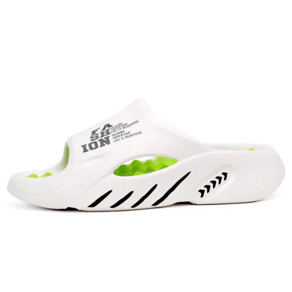 mens slippers sliders white green