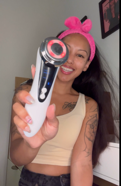 Red Warm Light Face Massager - Ultrasonic Facial Skin Care Massager - 5 in 1 Rejuvenation Device - Ultrasonic Skin Care Massager - Ultrasonic Facial Care Massager - Facial Skin Care Massager - Skin Care Massager - Facial Massager - Skin Care - Facial Skin Care - Facial Care - Ultrasonic Massager - Ultrasonic Facial Massager - SPA - Face Massager - Skin Massager