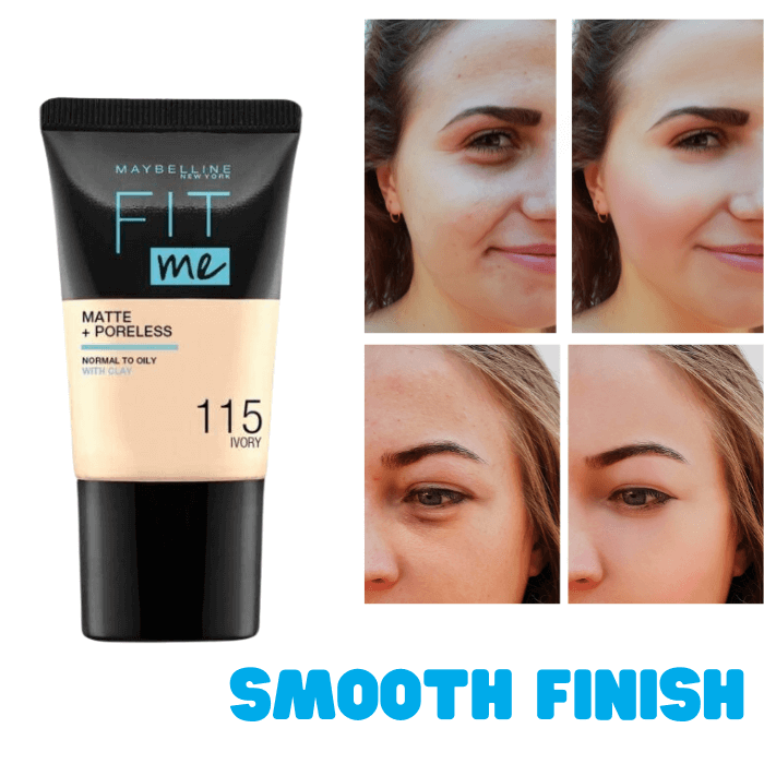 Smooth Finish with Maybelline Fit Me® Matte + Poreless Foundation with Clay Ivory 115 - SPF 22 Foundation - Oil Free Matte Foundation
