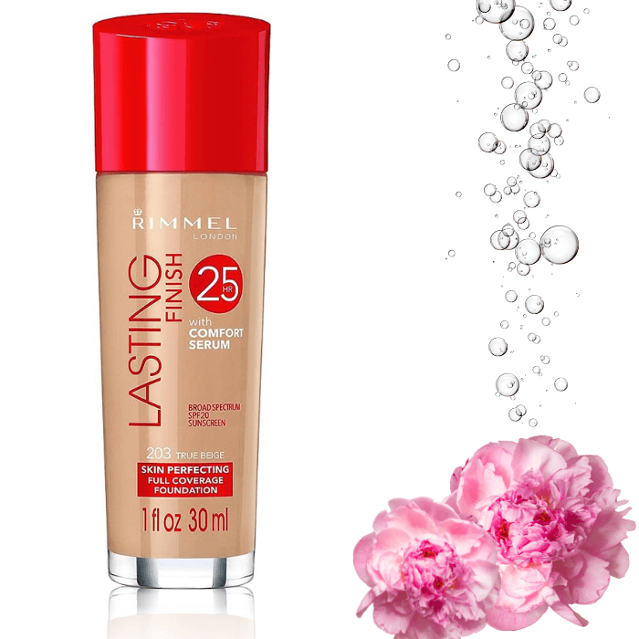 Rimmel London Lasting Finish 25H Foundation with Comfort Serum and Vitamin E - Rimmel London Long Lasting Foundation - Comfort Serum Foundation - Vitamin E Foundation - Rimmel London Foundation