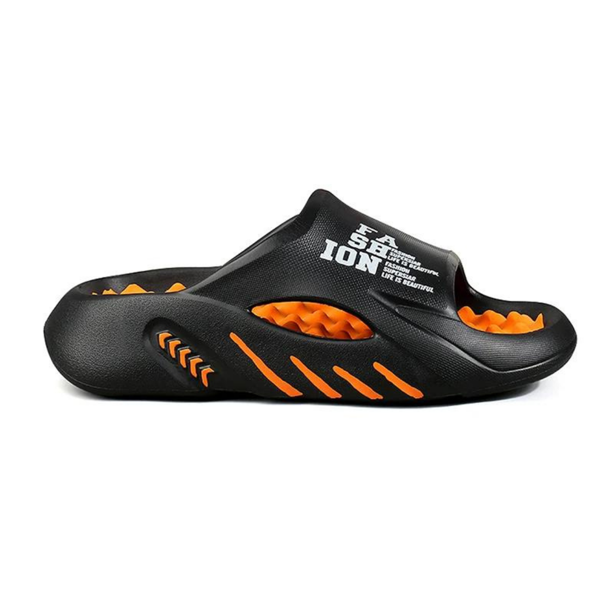 mens slippers sliders black orange