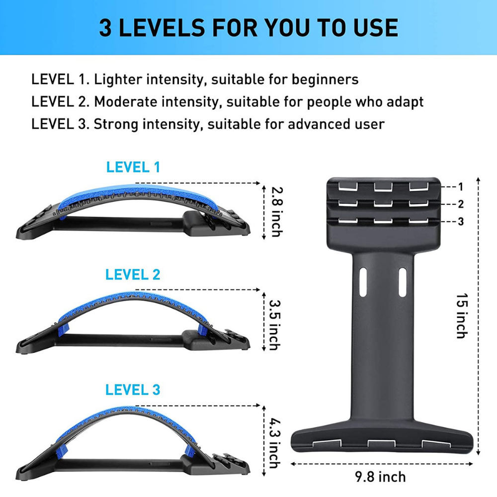 3 Levels of  Back Massager Stretcher - Posture Correction Device - Back Massager - Stretcher - Fitness Massage Equipment - Stretch Relax - Lumbar Support - Spine Pain Relief - Chiropractic With Magnet – Health and Beauty Happiness