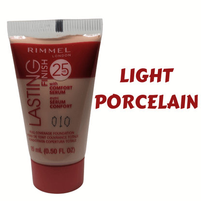 Rimmel London Lasting Finish 25Hr Foundation Light Porcelain 15mL Tester - Full Coverage Foundation with Comfort Serum and Vitamin E - Cosmetics Foundation - Finish Foundation - Foundation Serum - Full Coverage Makeup Foundation