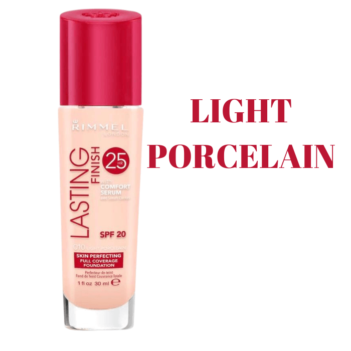 Rimmel London Lasting Finish Light Porcelain - Rimmel London Lasting Finish 25H Foundation with Comfort Serum and Vitamin E - Rimmel London Long Lasting Foundation - Comfort Serum Foundation - Vitamin E Foundation - Rimmel London Foundation with SPF 20